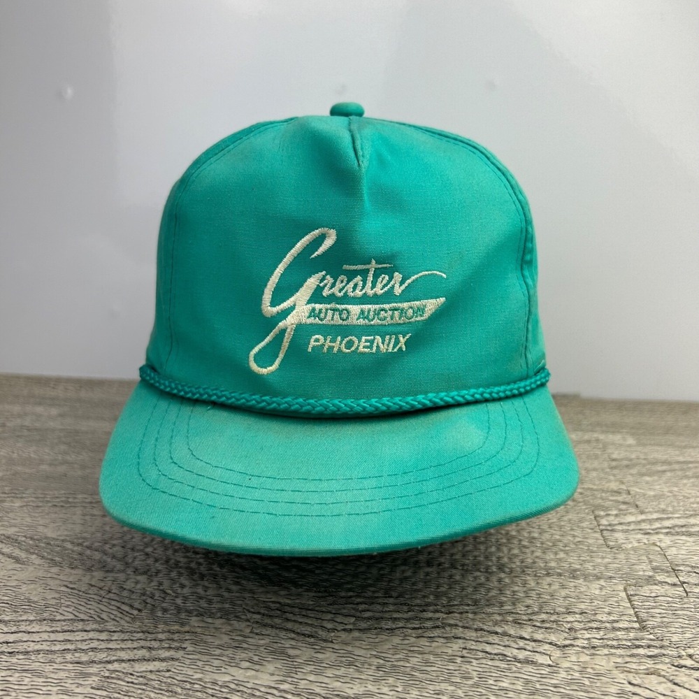 Vintage 90s Greater Auto Action Hat Cap Snap Back Adjustable Green Phoenix Rope